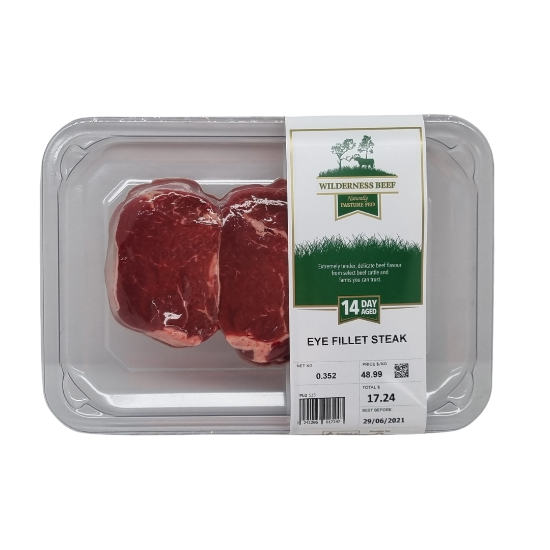 Beef Eye Fillet Steak YG/YP - Wilderness Beef - 2 Pack p/kg *FROZEN*