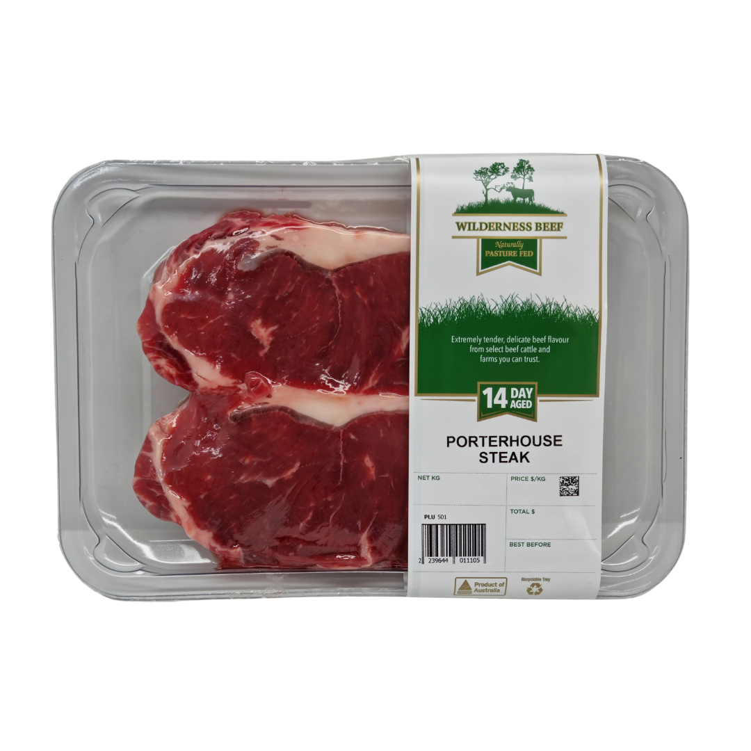 Beef Porterhouse Steak YG 2 Pack - Wilderness Beef p/kg *FROZEN*