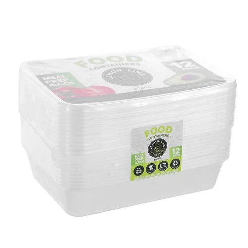 Lemon&Lime Disposable Food Containers Rectangle 500ml 12pk