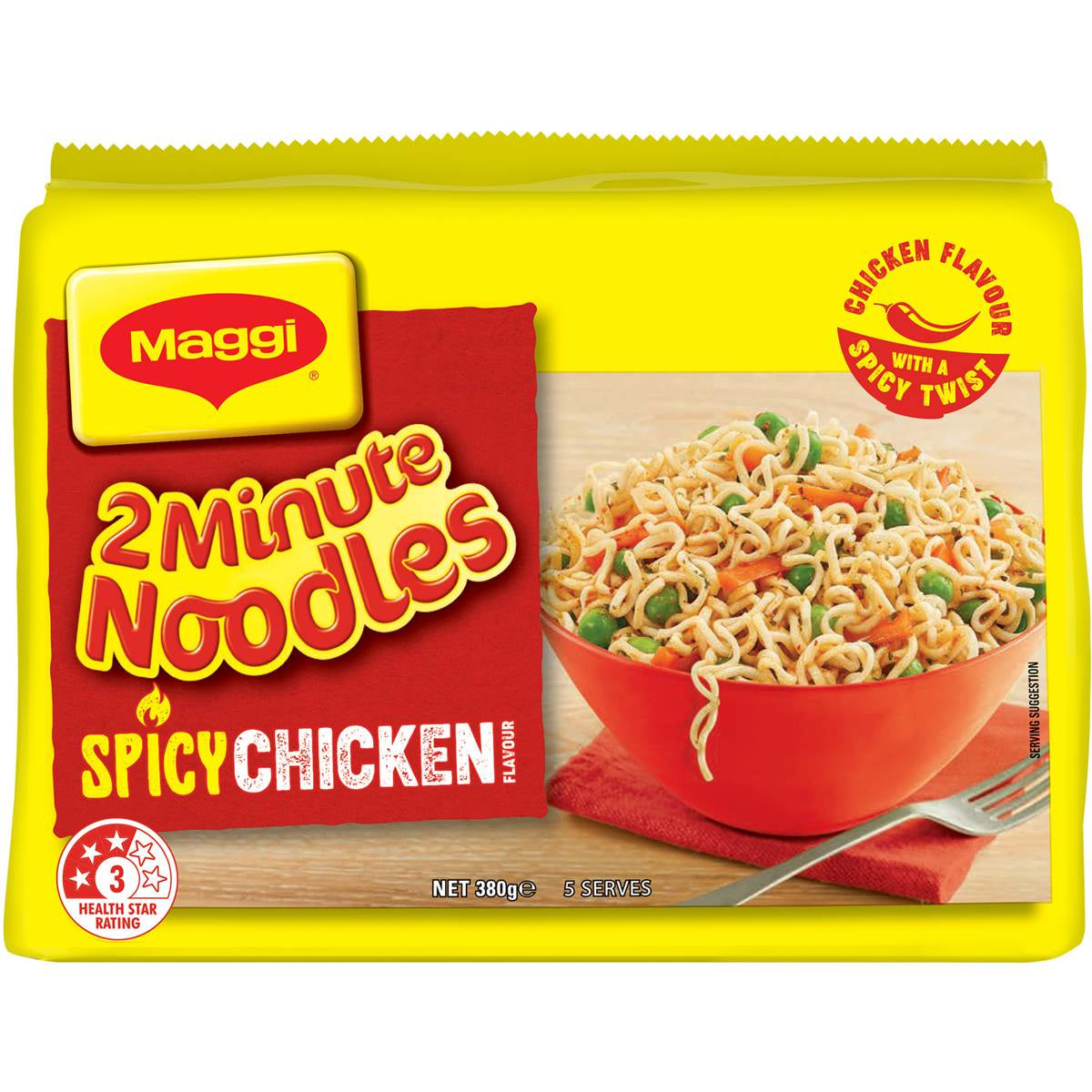 Maggi Spicy Chicken 2 Minute Noodles 5pk 380g