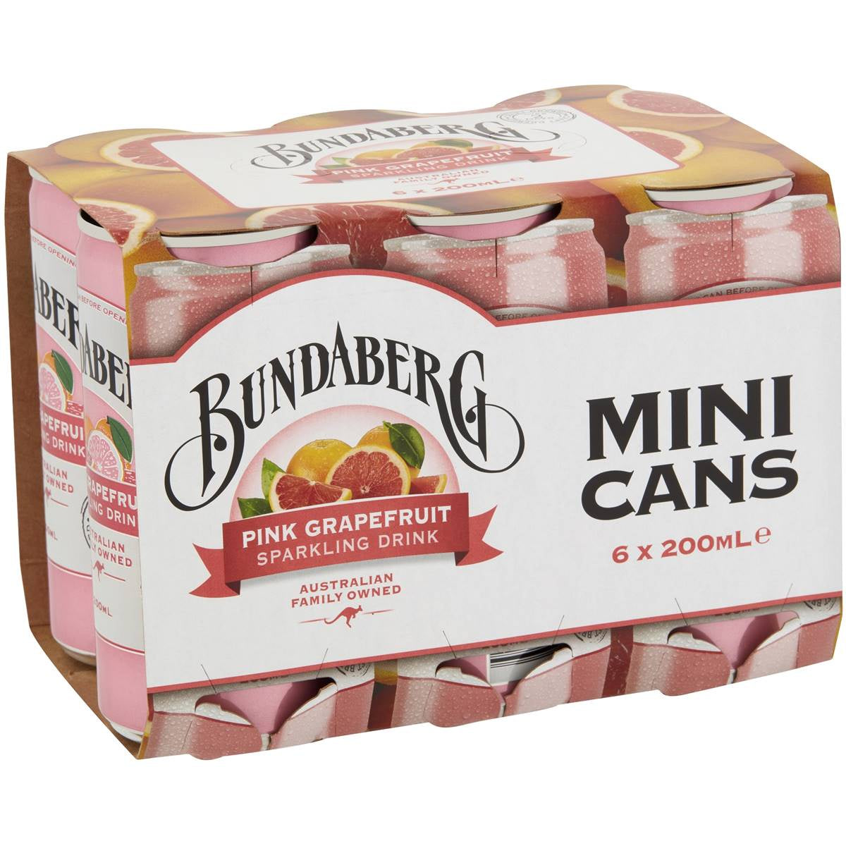Bundaberg Pink Grapefruit Mini Cans 6x200ml
