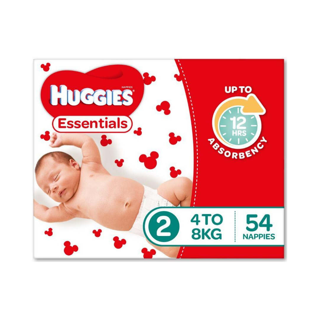 Huggies Essentials Nappies Size 2 Infant 4-8kg 54pk