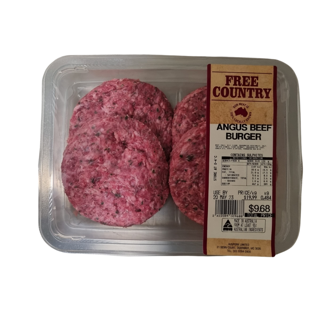 Beef Angus Burgers - Free Country 4pk