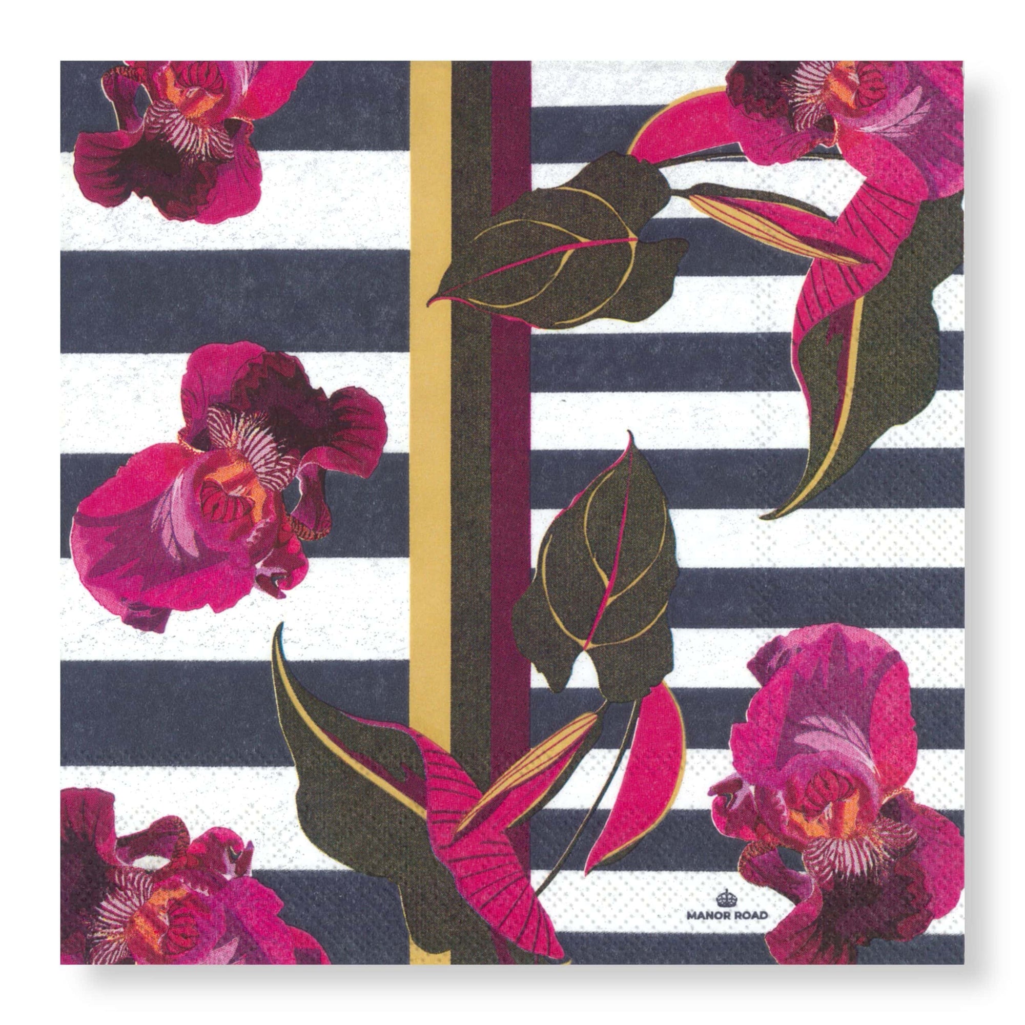 Manor Road Orchids on Stripes Napkins - Luncheon