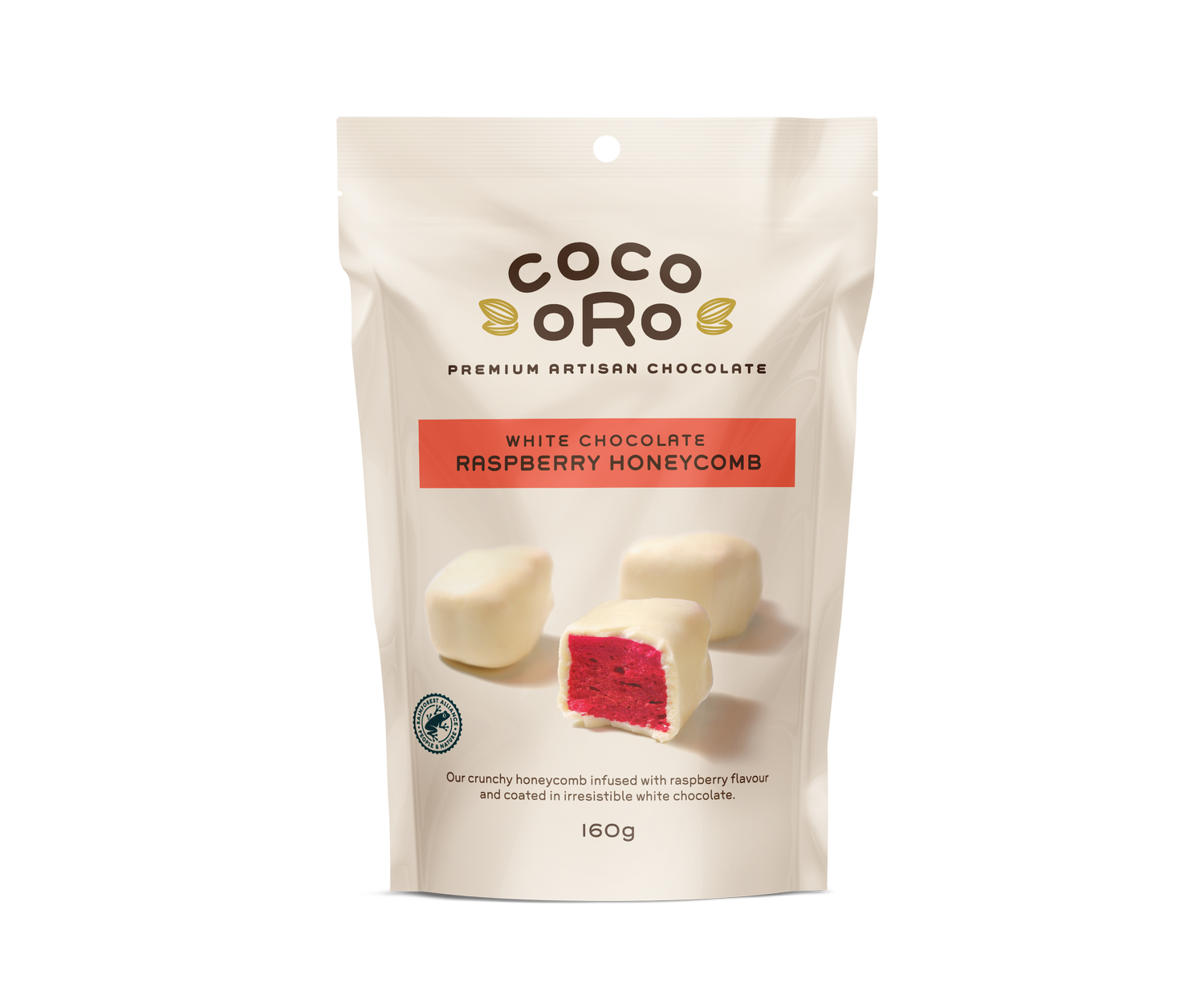 Coco Oro White Chocolate Raspberry Honeycomb 160g