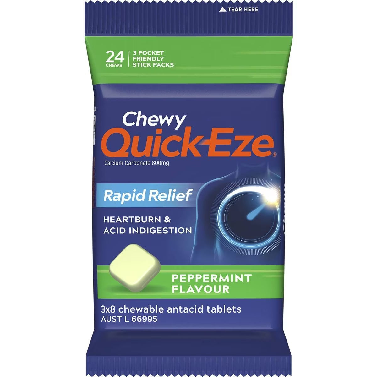 Quick Eze Heartburn & Indigestion Relief Chewy Peppermint 24pk
