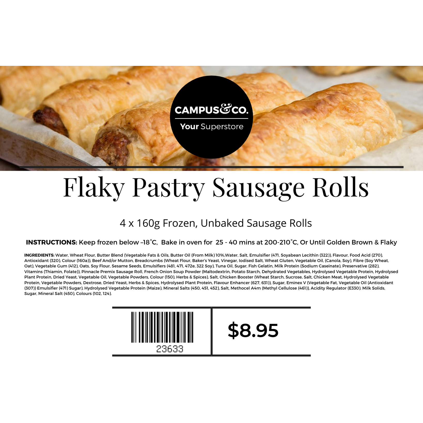 Flaky Pastry Sausage Rolls Unbaked 4 x 160g