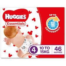 Huggies Essentials Nappies Size 4 Toddler 10-15kg 46pk