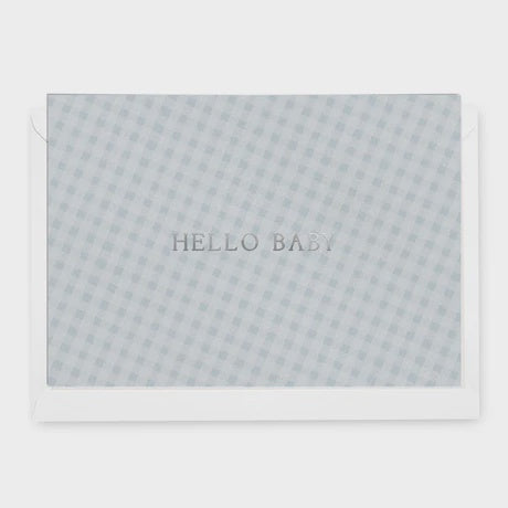 Hello Baby Blue Gingham Greeting Card