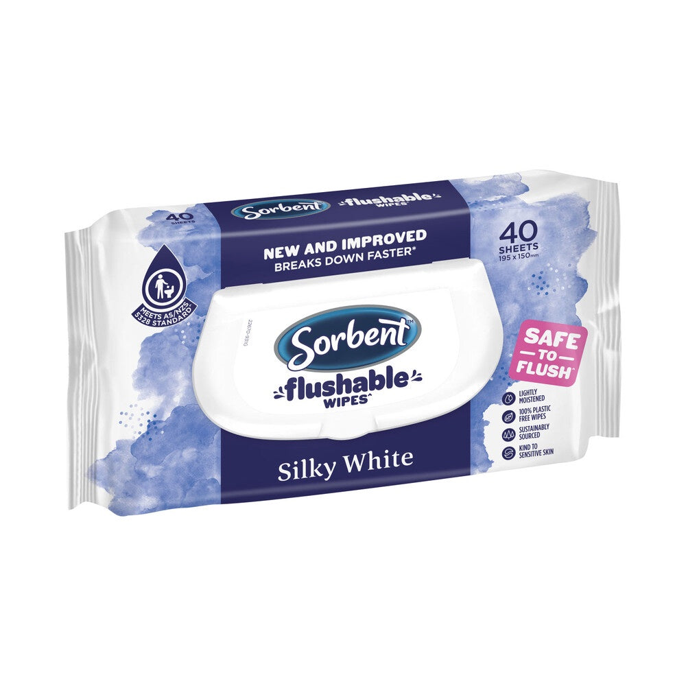 Sorbent Flushable Wipes Silky White 40pk