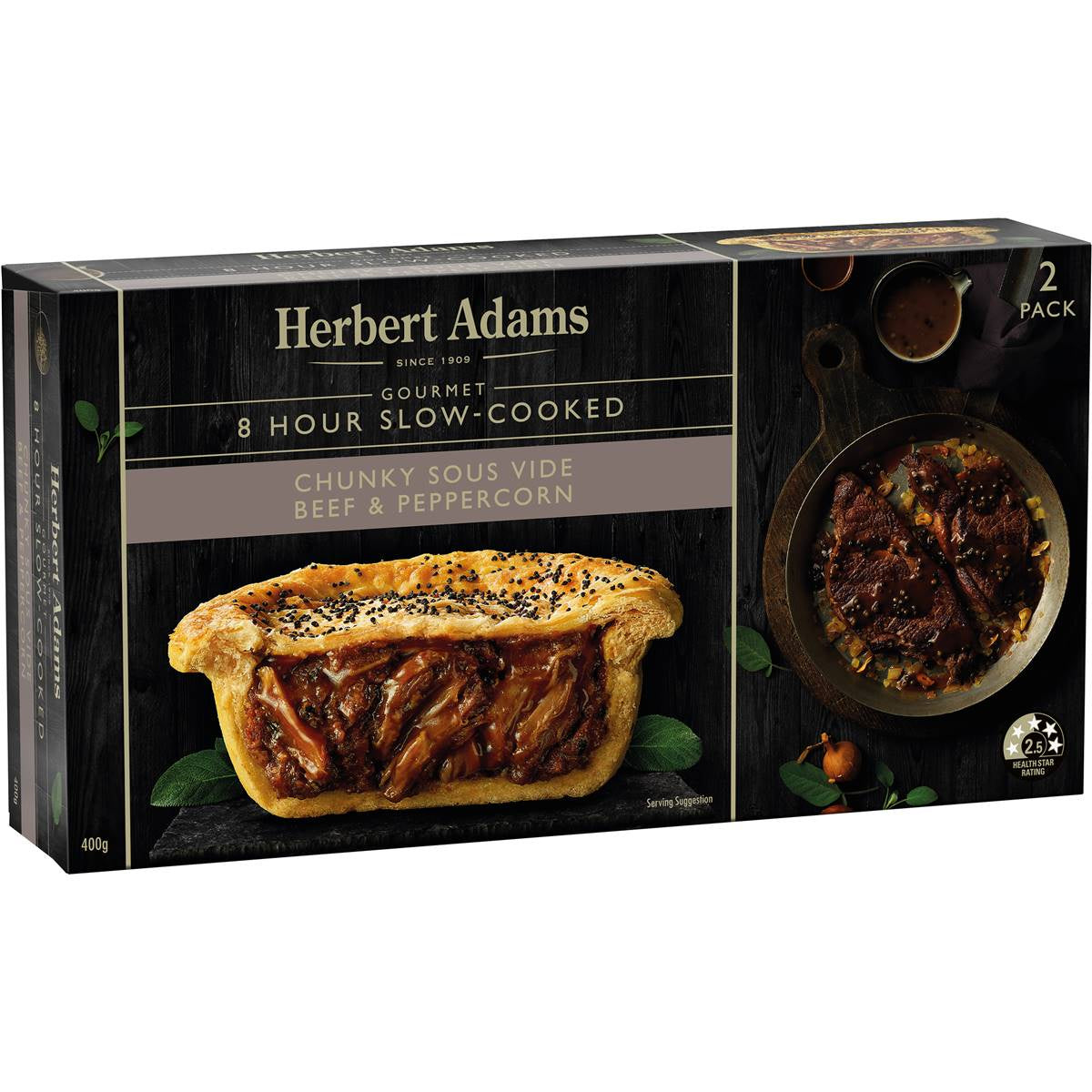 Herbert Adams Chunky Sous Vide Beef & Peppercorn Pies 2pk