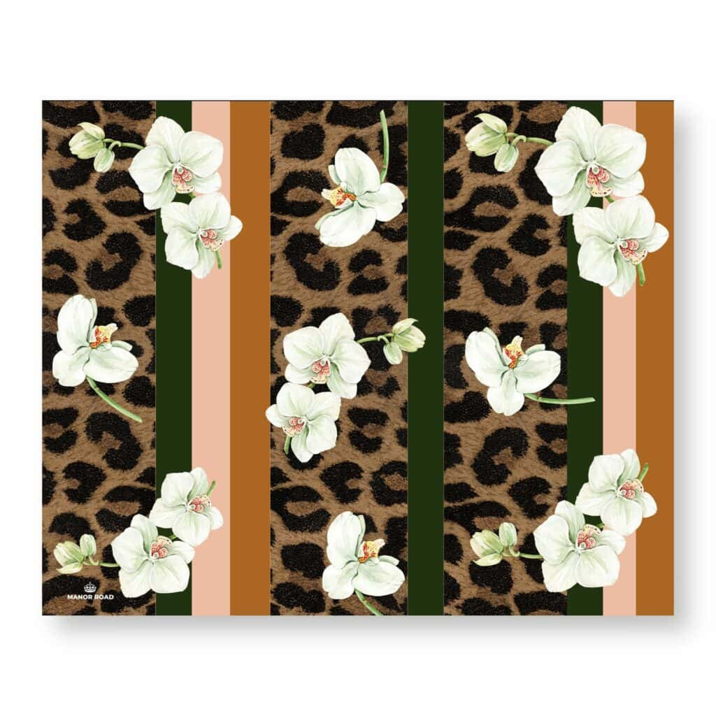 Manor Road Paper Placemat Pad White Orchids & Leopard 30 sheets