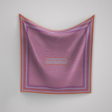Panache Scarf Geometrical Maze Bright Magenta and Orange