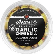 Rozas Gourmet Garlic Chive & Dill Colossal Olives 200g