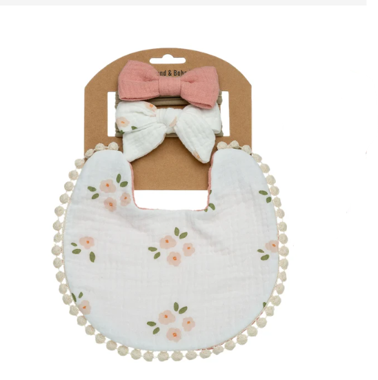 Baby Bib & Bow Set | Rosey