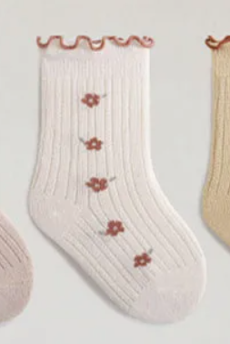 Flower Rows Sock | White