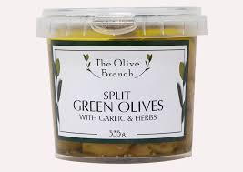 The Olive Branch Split Green Olives with Garlic & Herbs 335g