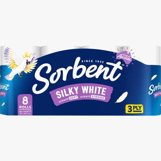 Sorbent Silky White Toilet Tissue 8 Pk