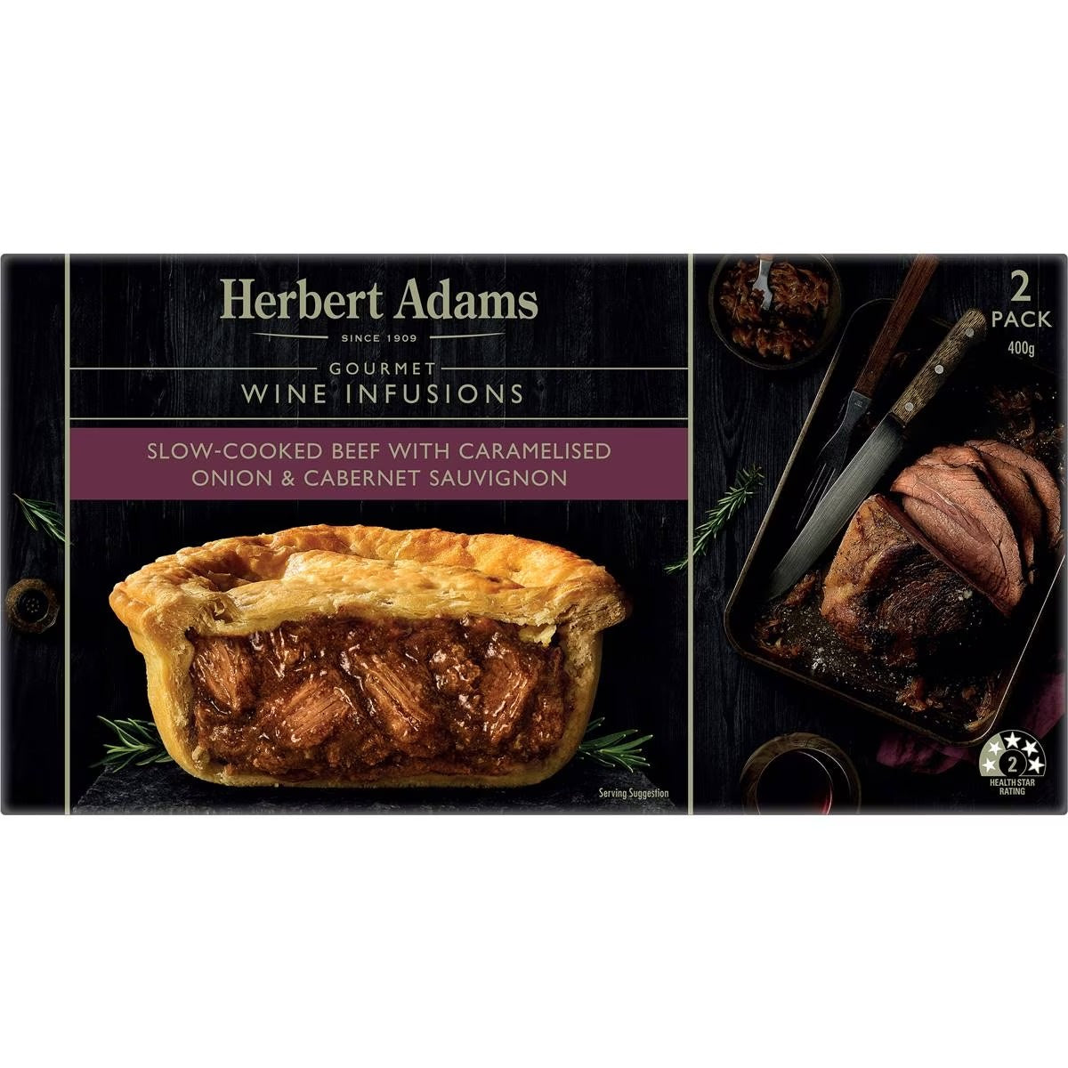 Herbert Adams Beef with Caramelised Onion & Cabernet Sauvignon Pies 2pk