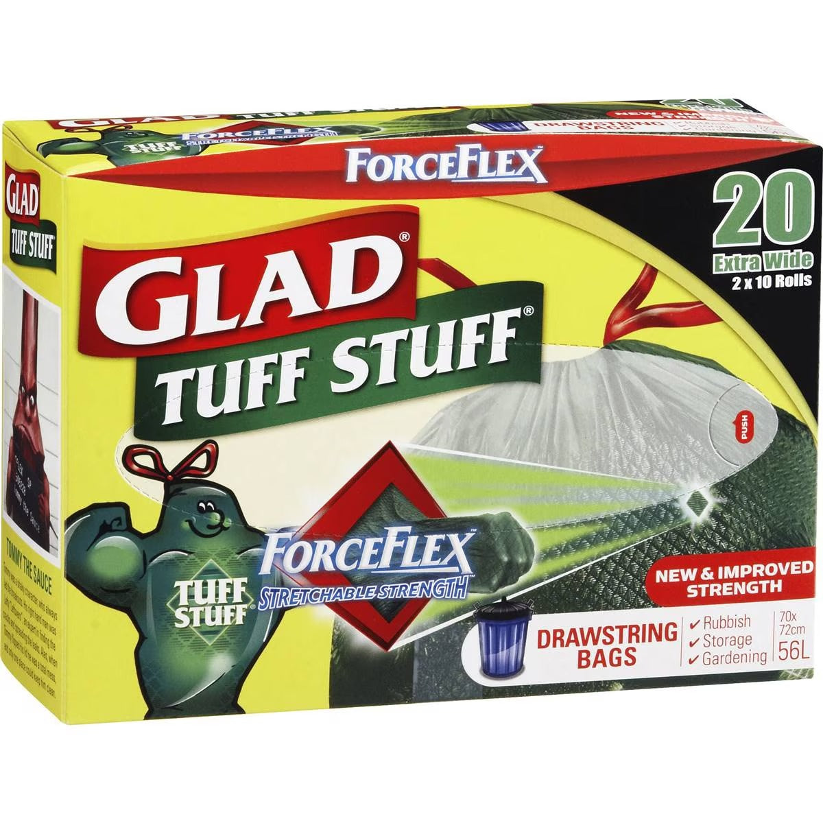 Glad Tuff Stuff Drawstring Garbage Bags 56L 20pk