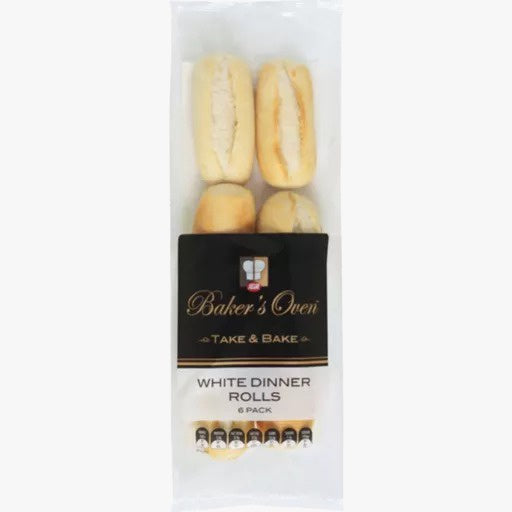 Bakers Oven White Dinner Rolls Take & Bake 6pk