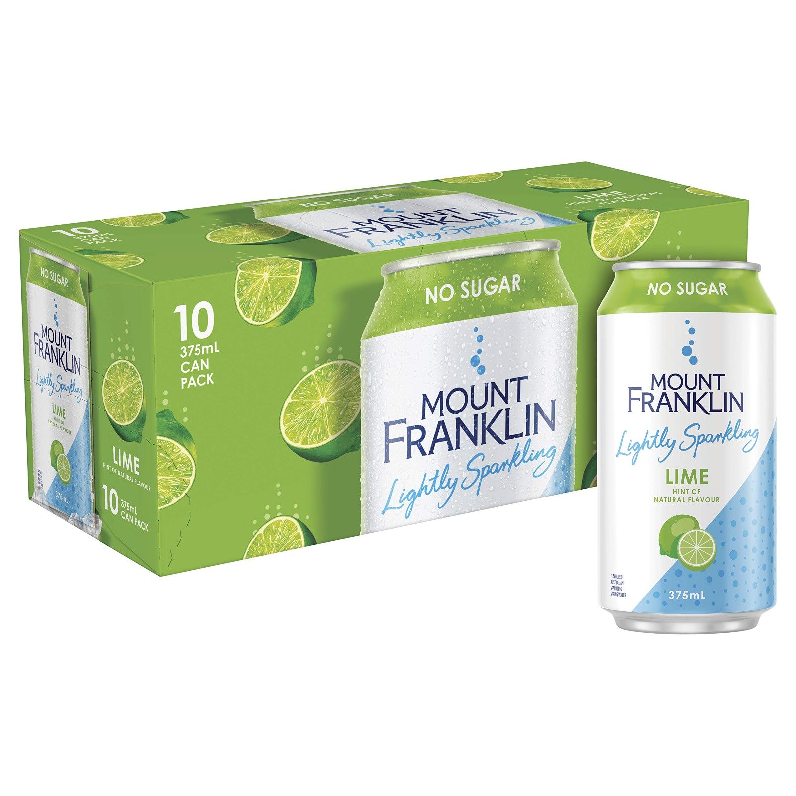 Mount Franklin Lightly Sparkling Water Lime Cans 10 x 375ml