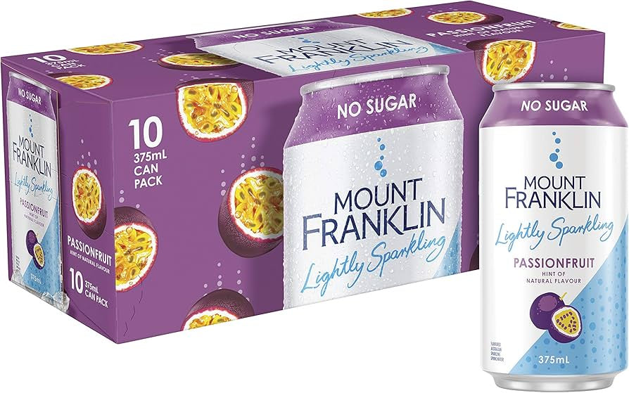 Mount Franklin Lightly Sparkling Water Passionfruit Cans 10 x 375ml