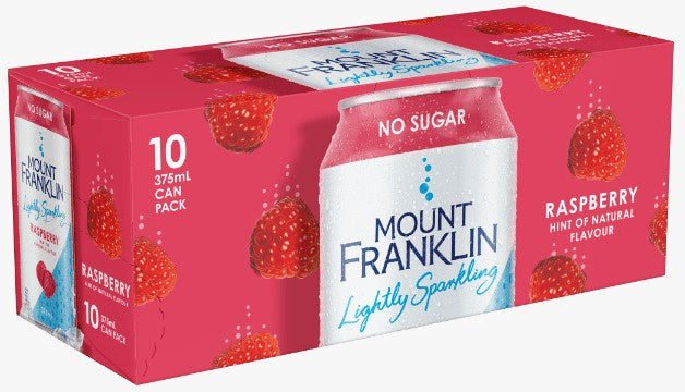 Mount Franklin Lightly Sparkling Water Raspberry Cans 10 x 375ml