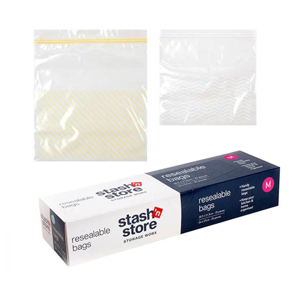 Stash N Store Resealable Zip Lock Bags Medium 50pk