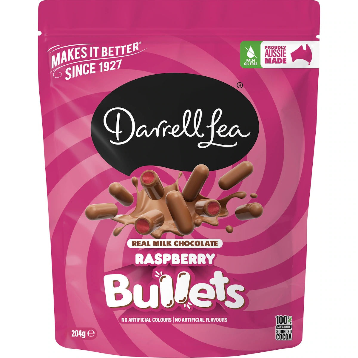 Darrell Lea Bullets Milk Chocolate Raspberry 204g