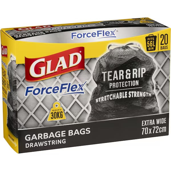 Glad Tuff Stuff Drawstring Garbage Bags 56L 20pk