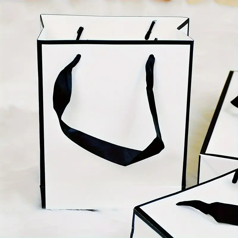 White Kraft Paper Gift Bag with Black Handles and Border 20x15x6cm