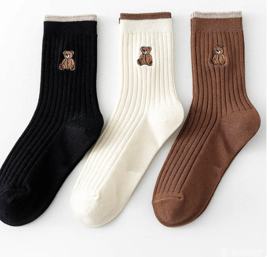 Ribbed Bear Sock | Cream 1-2Y