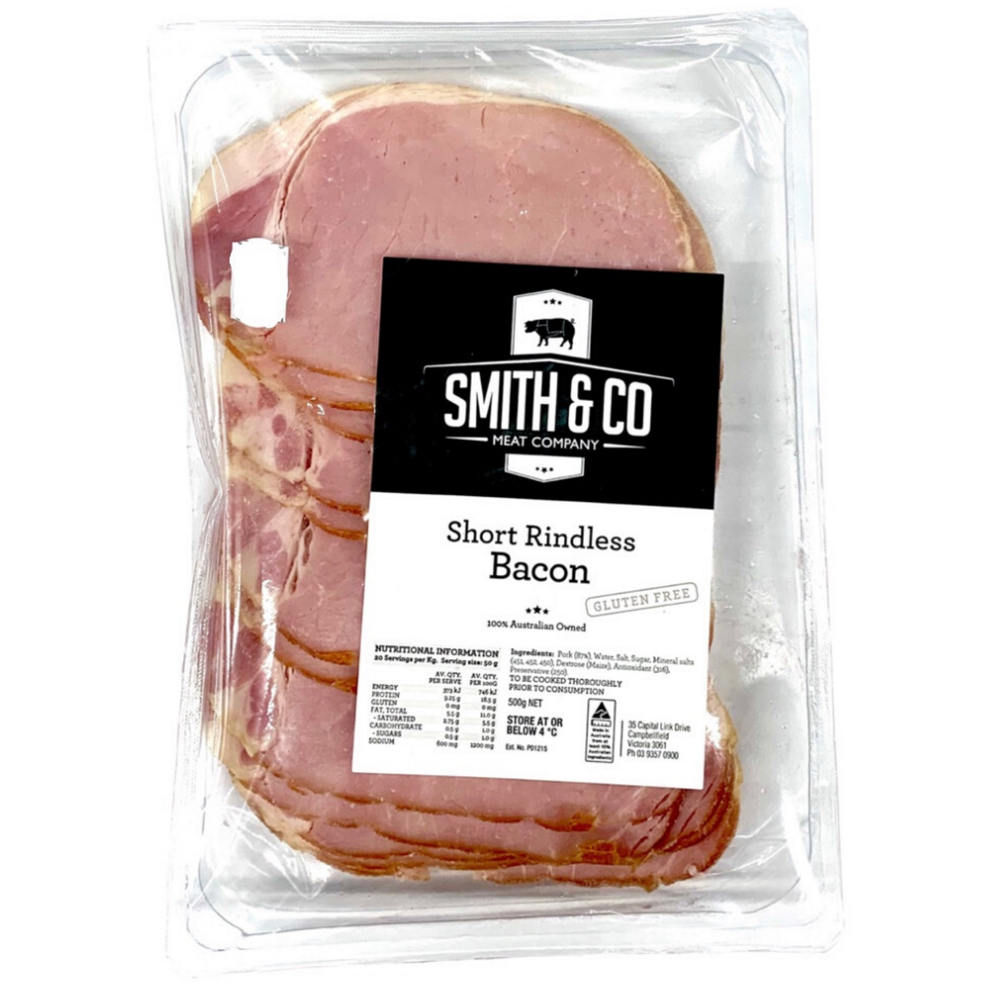 Smith & Co Short Cut Rindless Bacon 500g