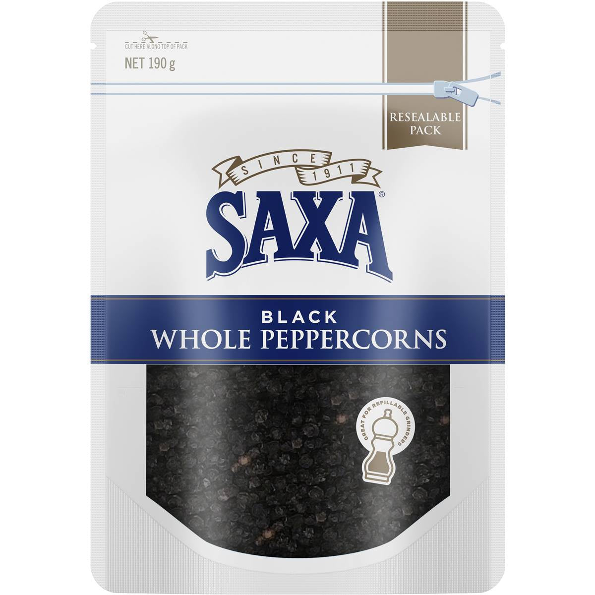 Saxa Black Whole Peppercorns 190g