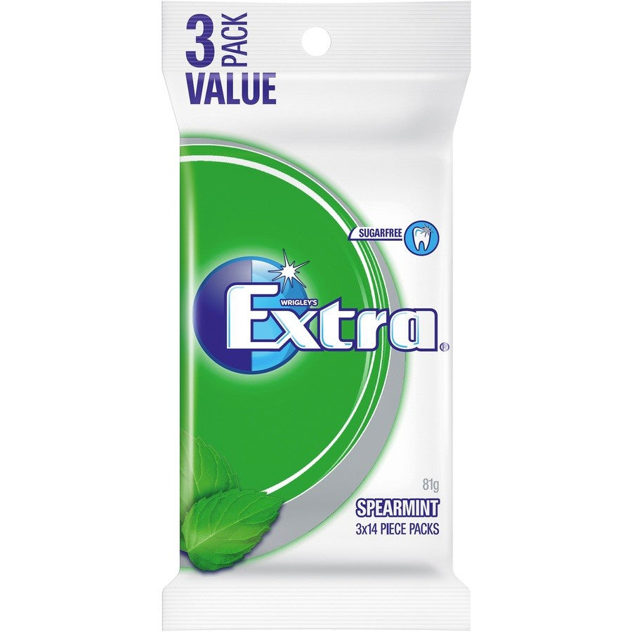 Wrigleys Extra Chewing Gum Sugar Free Spearmint 3pk 81g