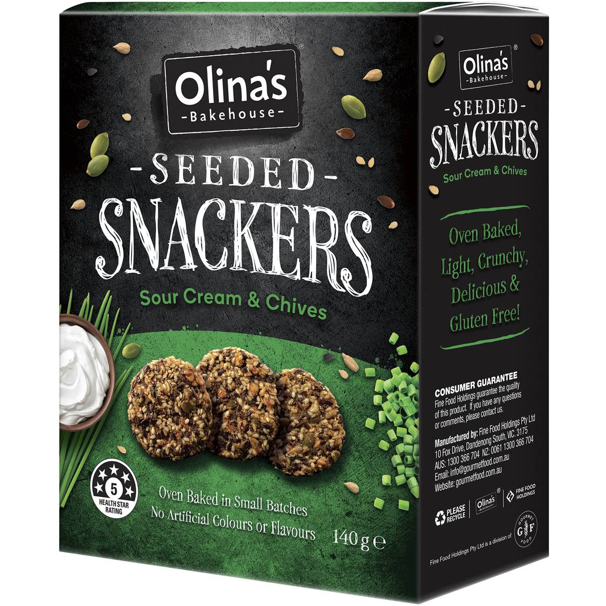 #Olina's Seeded Snackers Sour Cream & Chives 140g