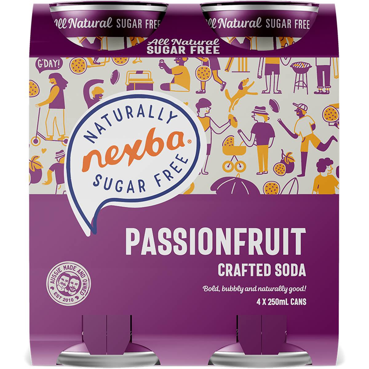 Nexba Passionfruit Crafted Soda Sugar Free Cans 250ml 4pk