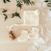 Ivory Merino Wool Bonnet and Booties