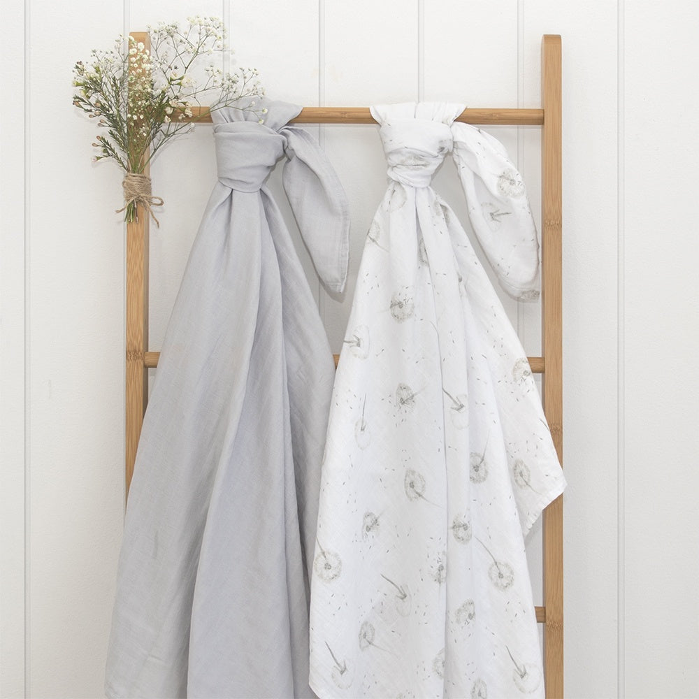 Organic Muslin Swaddle Wraps 2 pack - Dandelion/Grey