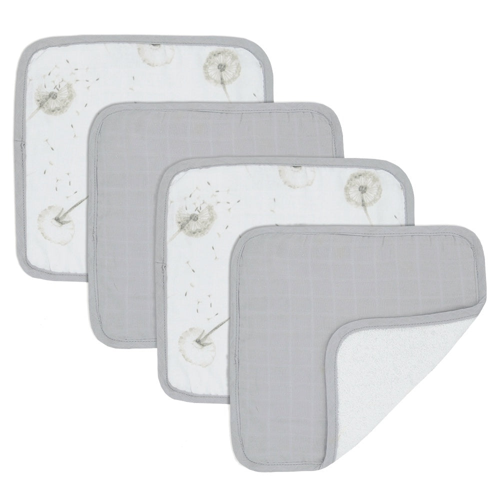 Organic Muslin 4-pack Wash Cloths | Dandelion/Grey