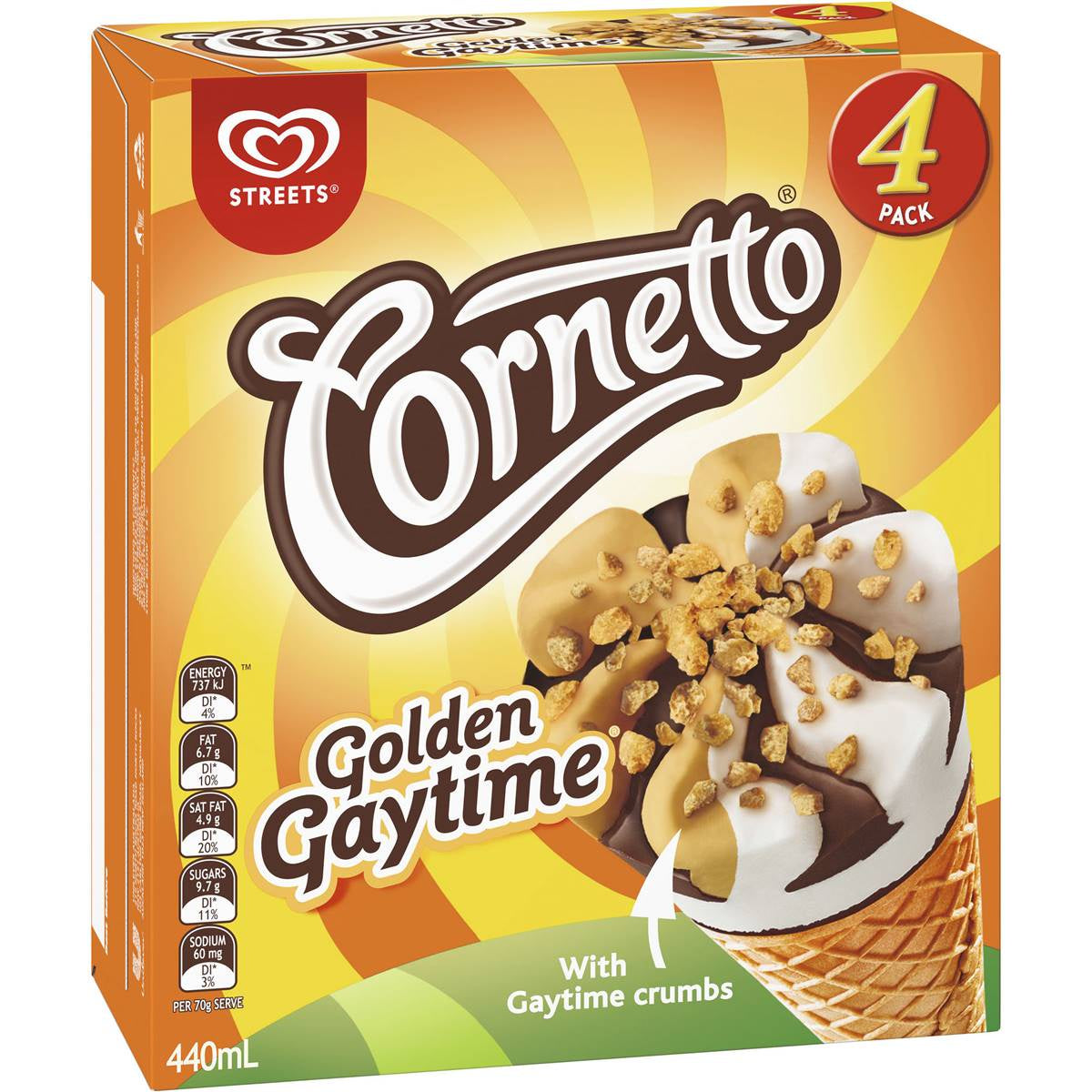 #Streets Cornetto Golden Gaytime 4pk 440ml