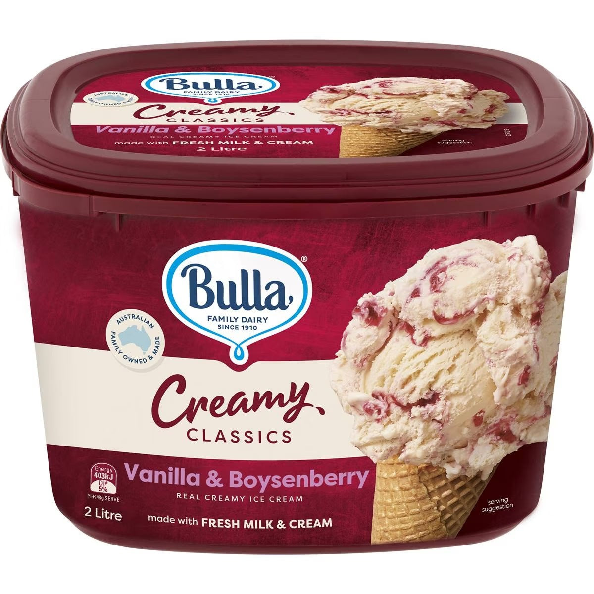 Bulla Creamy Classics Ice-Cream Vanilla & Boysenberry 2L