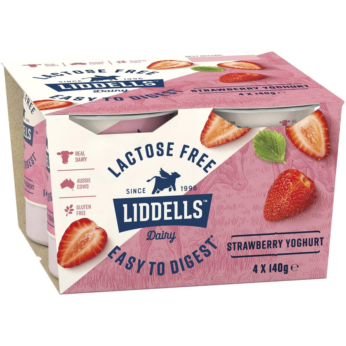 Liddells Lactose Free Strawberry Yoghurt 4x140g