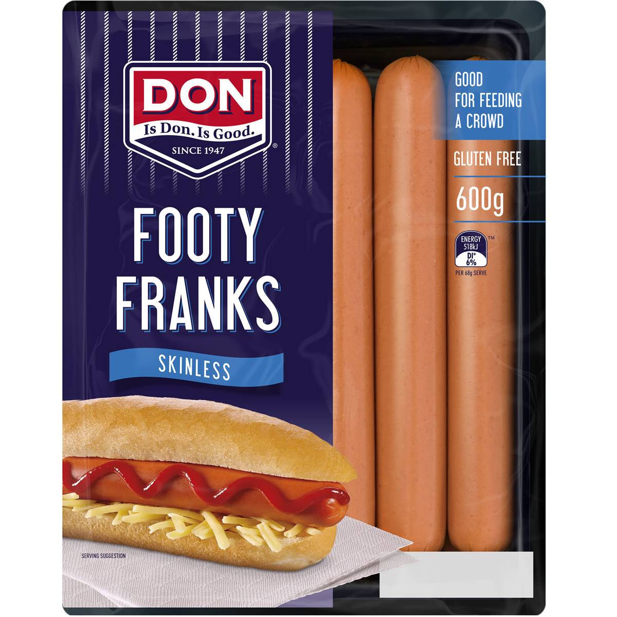 Don Footy Franks Skinless 600g