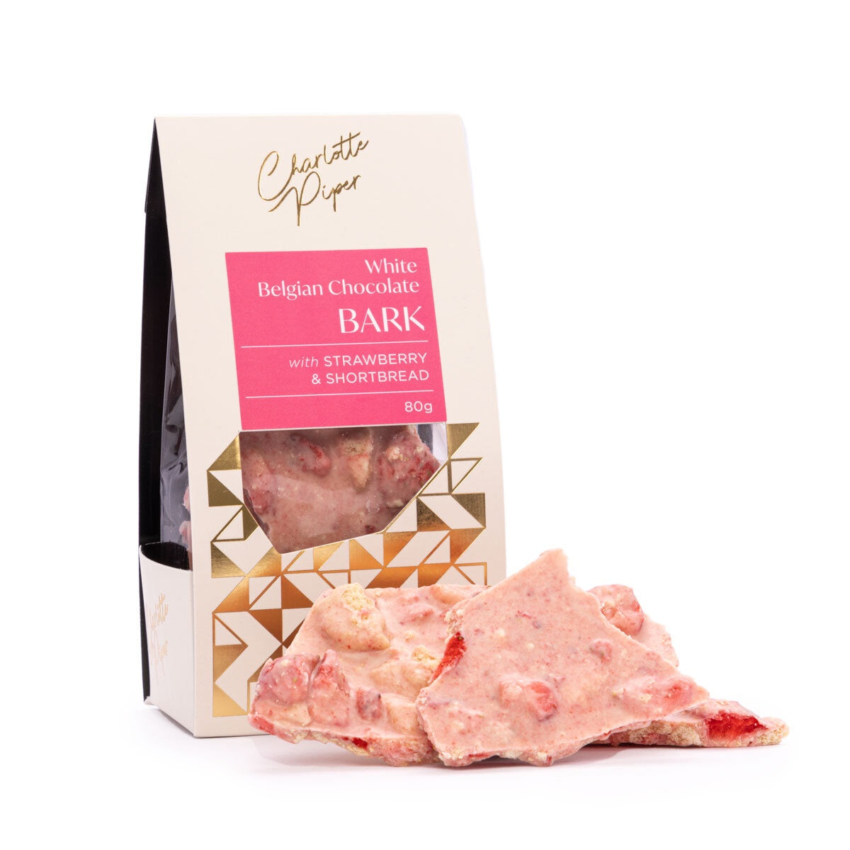 Charlotte Piper White Chocolate Bark Strawberry & Shortbread 80g