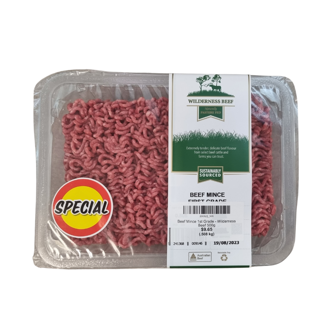 Beef Mince 1st Grade - Wilderness Beef 500g pk *FROZEN*