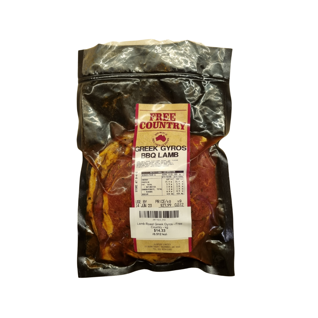 Lamb Steak BBQ Pouch Greek Gyro Free Country p/kg