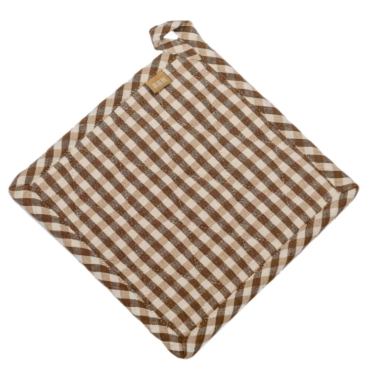 Gingham Pot Holder Earth Brown