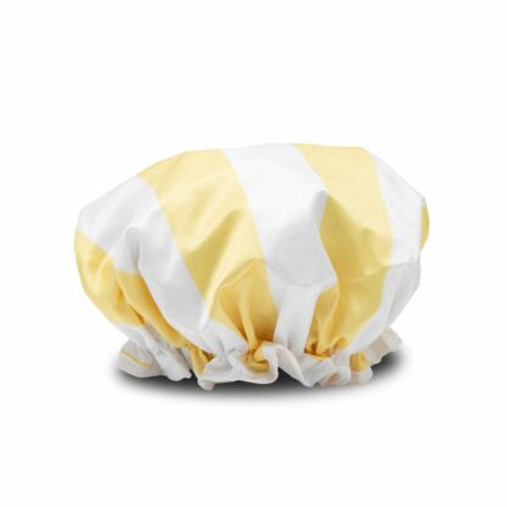 Manor Road Shower Cap Lemon& White Stripe